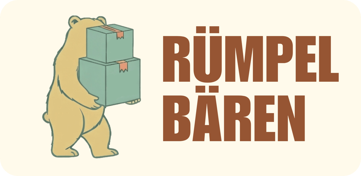 Rümpelbären Cover mit Bär, Umzugskartons und Wortmarke